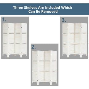 4 Panel Freestanding Folding Hinged Room Divider with 3 Storage Shelves