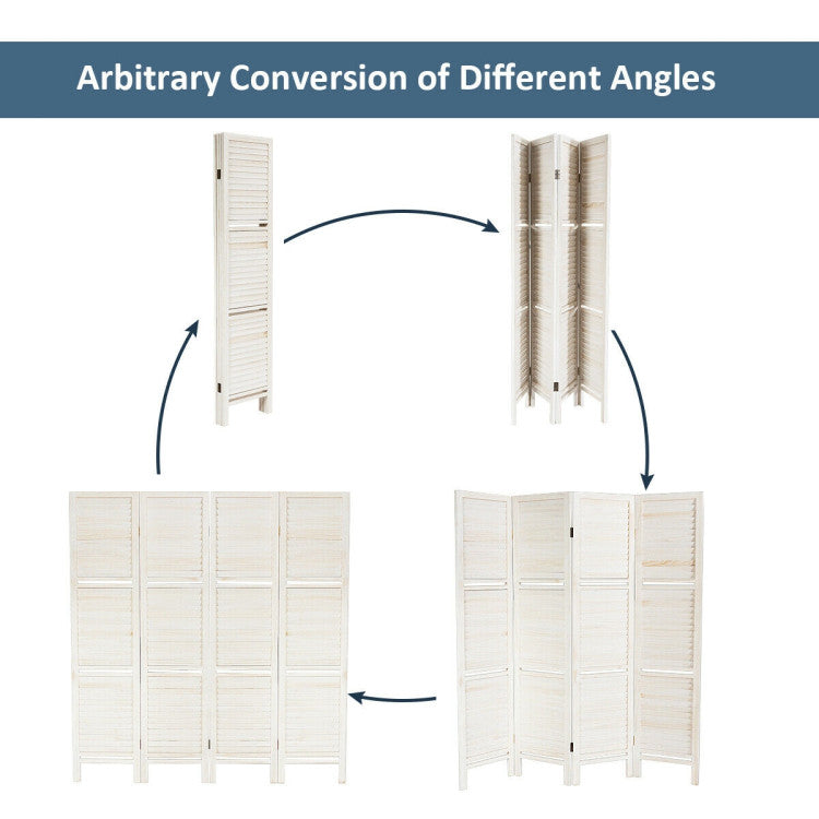 4 Panel Freestanding Folding Hinged Room Divider with 3 Storage Shelves