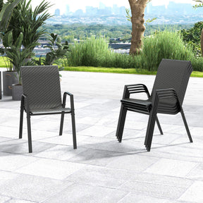 4 Piece Patio Rattan Dining Chairs with Wicker Woven Seat and Back for Backyard