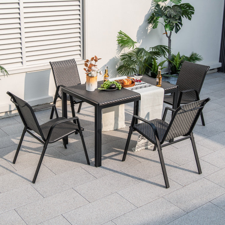 4 Piece Patio Rattan Dining Chairs with Wicker Woven Seat and Back for Backyard