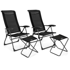 2 Pieces Patio Adjustable Back Folding Dining Chair Set with Ottoman