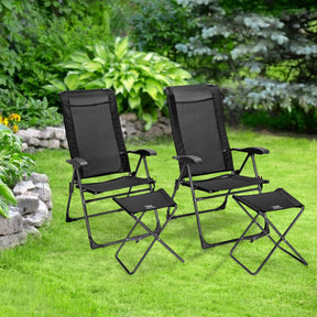 2 Pieces Patio Adjustable Back Folding Dining Chair Set with Ottoman