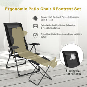 2 Pieces Patio Adjustable Back Folding Dining Chair Set with Ottoman