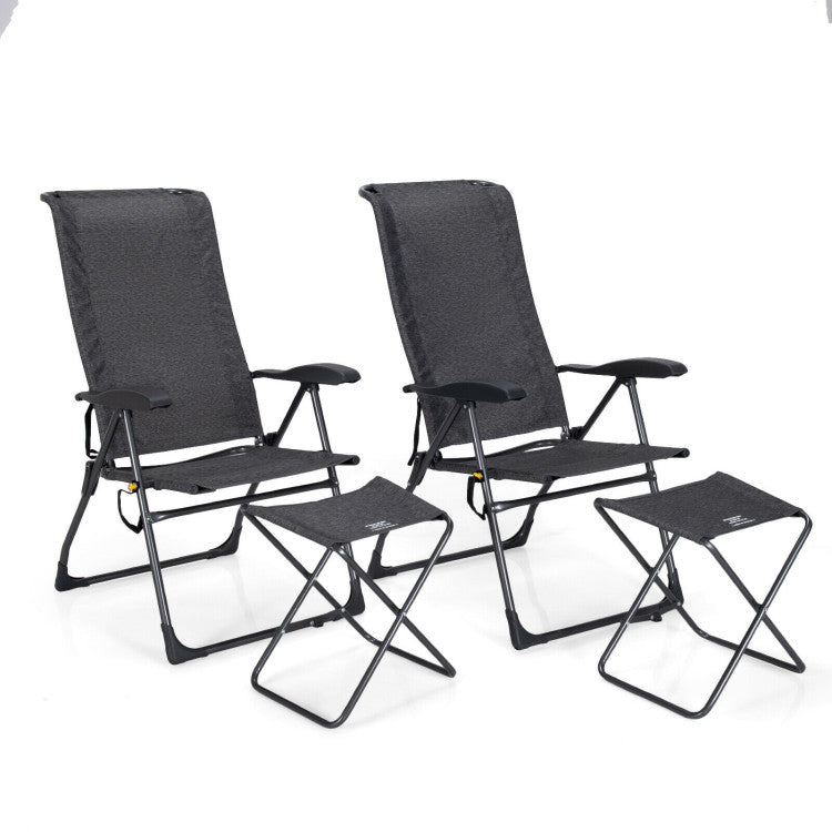 2 Pieces Patio Adjustable Back Folding Dining Chair Set with Ottoman