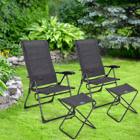 2 Pieces Patio Adjustable Back Folding Dining Chair Set with Ottoman