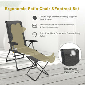 2 Pieces Patio Adjustable Back Folding Dining Chair Set with Ottoman