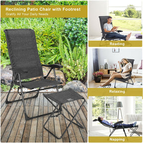 2 Pieces Patio Adjustable Back Folding Dining Chair Set with Ottoman