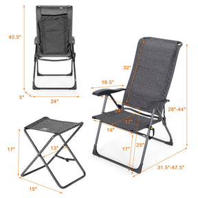 2 Pieces Patio Adjustable Back Folding Dining Chair Set with Ottoman