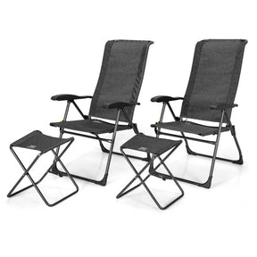 2 Pieces Patio Adjustable Back Folding Dining Chair Set with Ottoman