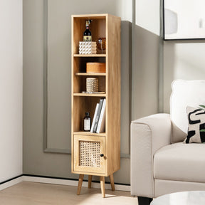 4 Tiers Rattan Storage Cabinet with Adjustable Shelf for Living Room