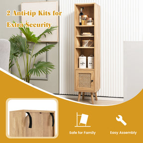 4 Tiers Rattan Storage Cabinet with Adjustable Shelf for Living Room