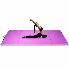 4 x10 Feet Folding Gymnastics Mat Yoga Pilates Mat with Carrying Handles for Fitness and Workout