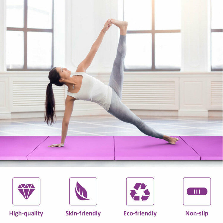 4 x10 Feet Folding Gymnastics Mat Yoga Pilates Mat with Carrying Handles for Fitness and Workout