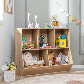 5-Cube Wooden Kids Toy Book Storage Organizer with Anti-Tipping Kits