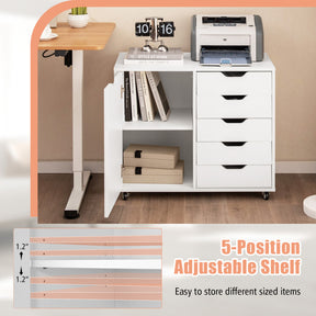 5-Drawer Rolling Storage Cart File Cabinet with LockableCasters for Home Office