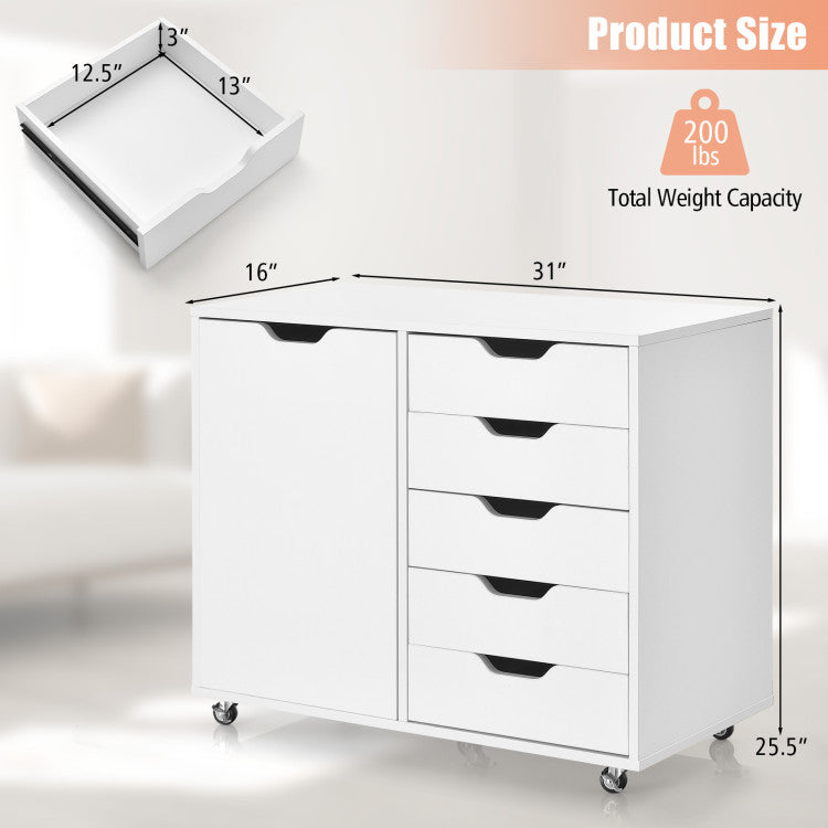 5-Drawer Rolling Storage Cart File Cabinet with LockableCasters for Home Office