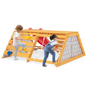 Hikidspace 5-in-1 Jungle Gym Wooden Indoor Playground with Slide Rock Climbing Wall for Kids