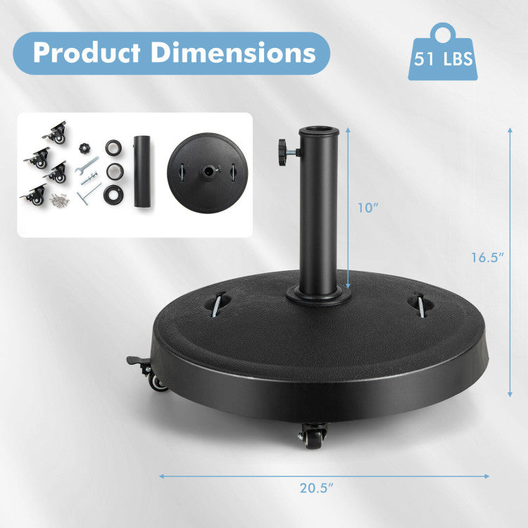 51LBS 20.5Inch Outdoor Umbrella Base with Wheels and Retractable Handles