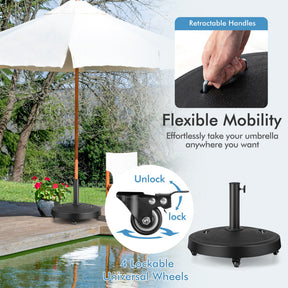 51LBS 20.5Inch Outdoor Umbrella Base with Wheels and Retractable Handles