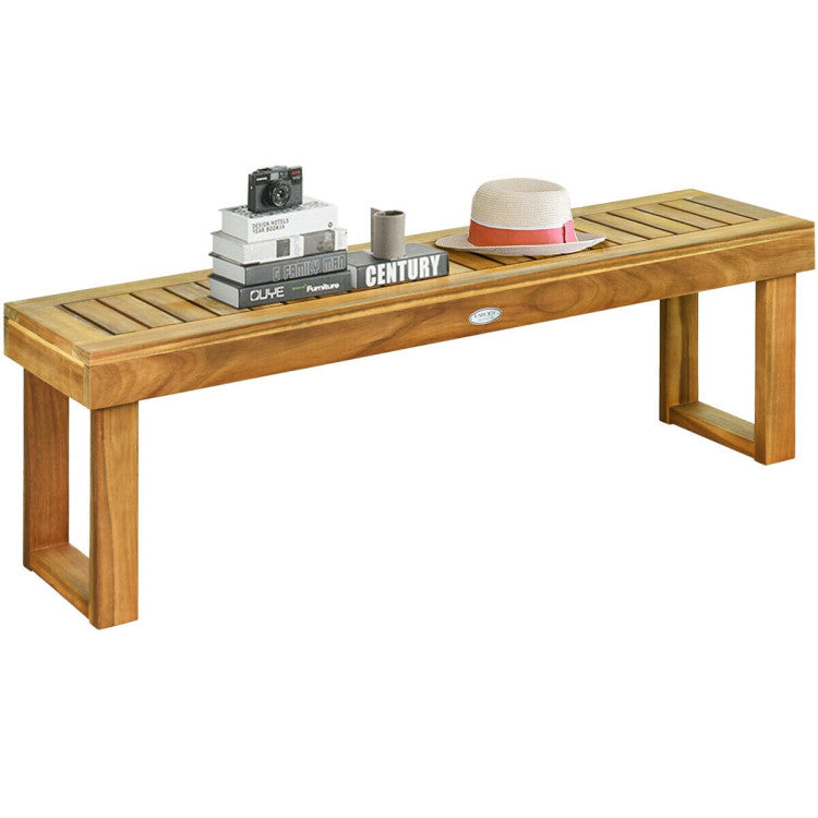 52 Inch Acacia Wood Dining Bench Outdoor Bench with Slatted Seat