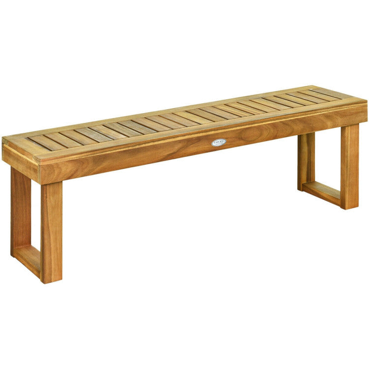 52 Inch Acacia Wood Dining Bench Outdoor Bench with Slatted Seat