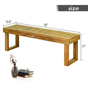 52 Inch Acacia Wood Dining Bench Outdoor Bench with Slatted Seat