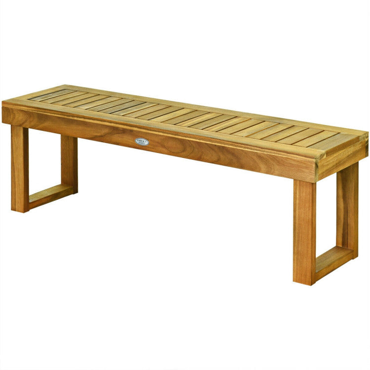 52 Inch Acacia Wood Dining Bench Outdoor Bench with Slatted Seat