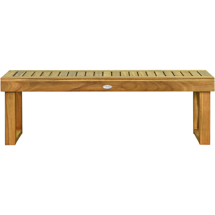 52 Inch Acacia Wood Dining Bench Outdoor Bench with Slatted Seat