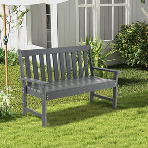 Hikidspace 52 Inch HDPE Outdoor Patio Bench with Backrest and Armrests_Gray