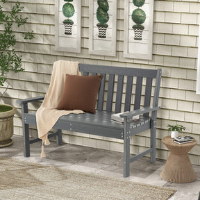 Hikidspace 52 Inch HDPE Outdoor Patio Bench with Backrest and Armrests_Gray