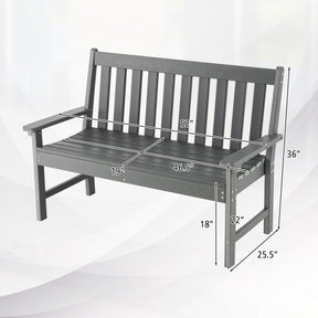 Hikidspace 52 Inch HDPE Outdoor Patio Bench with Backrest and Armrests_Gray