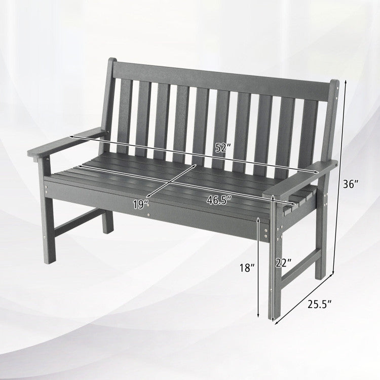 Hikidspace 52 Inch HDPE Outdoor Patio Bench with Backrest and Armrests_Gray