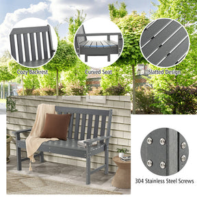 Hikidspace 52 Inch HDPE Outdoor Patio Bench with Backrest and Armrests_Gray