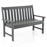 Hikidspace 52 Inch HDPE Outdoor Patio Bench with Backrest and Armrests_Gray