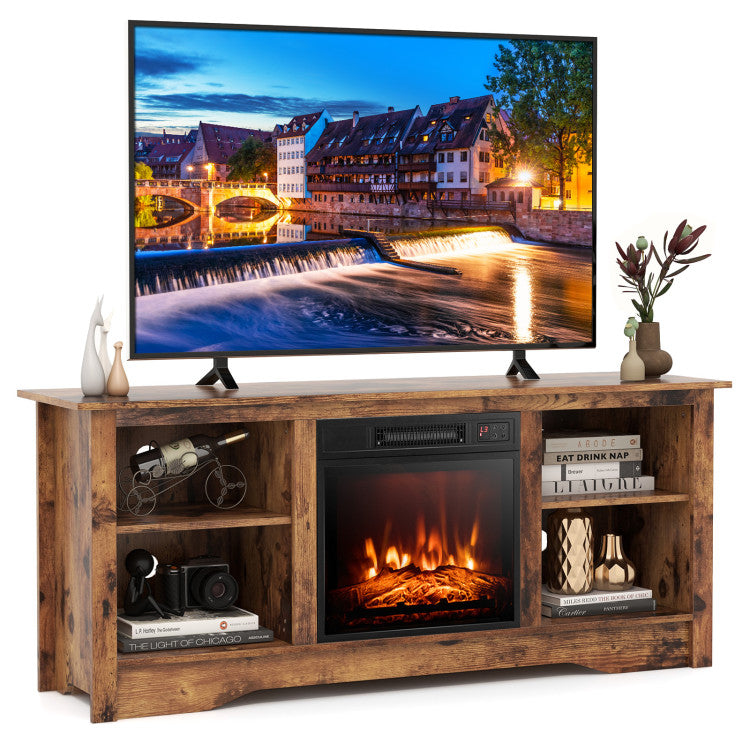 58 Inches TV Stand with 18 Inches Electric Fireplace Heater for Screen TVs Up to 65 Inches