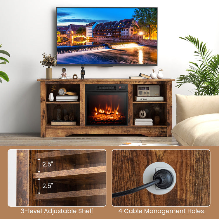 58 Inches TV Stand with 18 Inches Electric Fireplace Heater for Screen TVs Up to 65 Inches