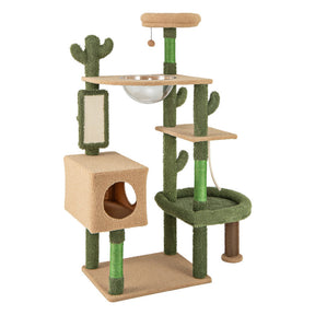 Hikidspace 59 Inch Multilevel Cactus Cat Tree Cat Tower Activity Center with Scratching Posts Toy_Green