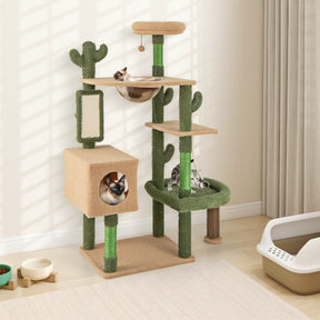 Hikidspace 59 Inch Multilevel Cactus Cat Tree Cat Tower Activity Center with Scratching Posts Toy_Green