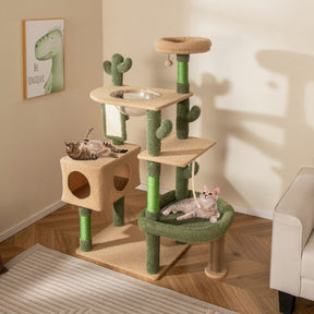 Hikidspace 59 Inch Multilevel Cactus Cat Tree Cat Tower Activity Center with Scratching Posts Toy_Green