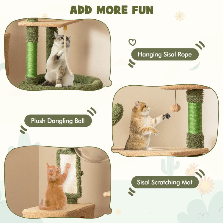 Hikidspace 59 Inch Multilevel Cactus Cat Tree Cat Tower Activity Center with Scratching Posts Toy_Green