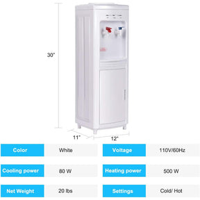 5 Gallons Hot and Cold Water Cooler Dispenser with Child Safety Lock and Storage Cabinet