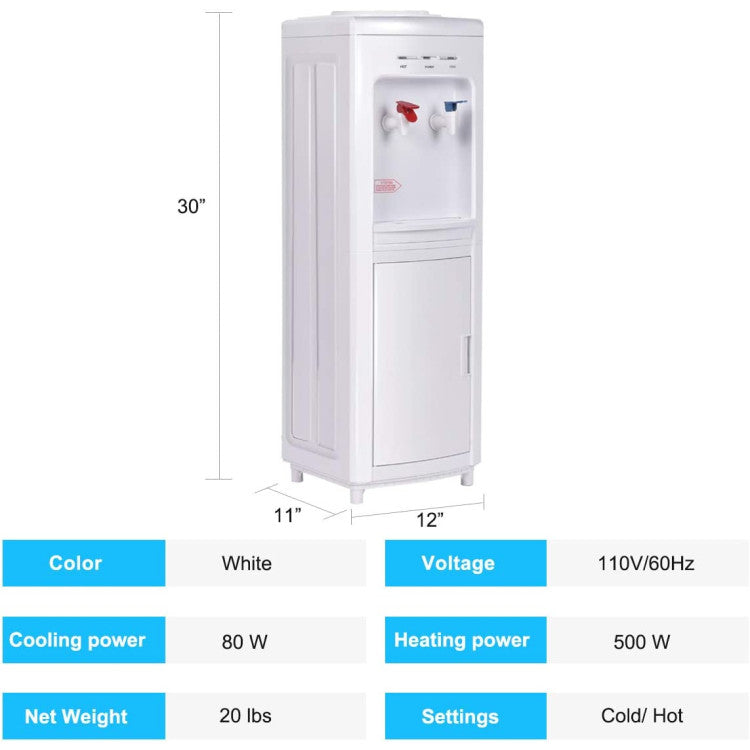 5 Gallons Hot and Cold Water Cooler Dispenser with Child Safety Lock and Storage Cabinet