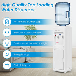 5 Gallons Hot and Cold Water Cooler Dispenser with Child Safety Lock and Storage Cabinet