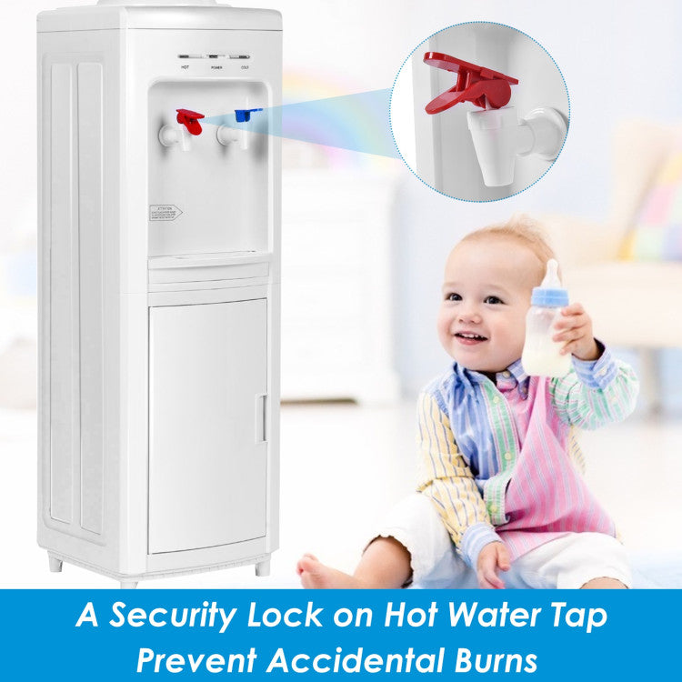 5 Gallons Hot and Cold Water Cooler Dispenser with Child Safety Lock and Storage Cabinet