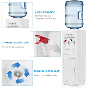 5 Gallons Hot and Cold Water Cooler Dispenser with Child Safety Lock and Storage Cabinet