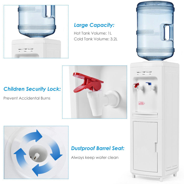 5 Gallons Hot and Cold Water Cooler Dispenser with Child Safety Lock and Storage Cabinet