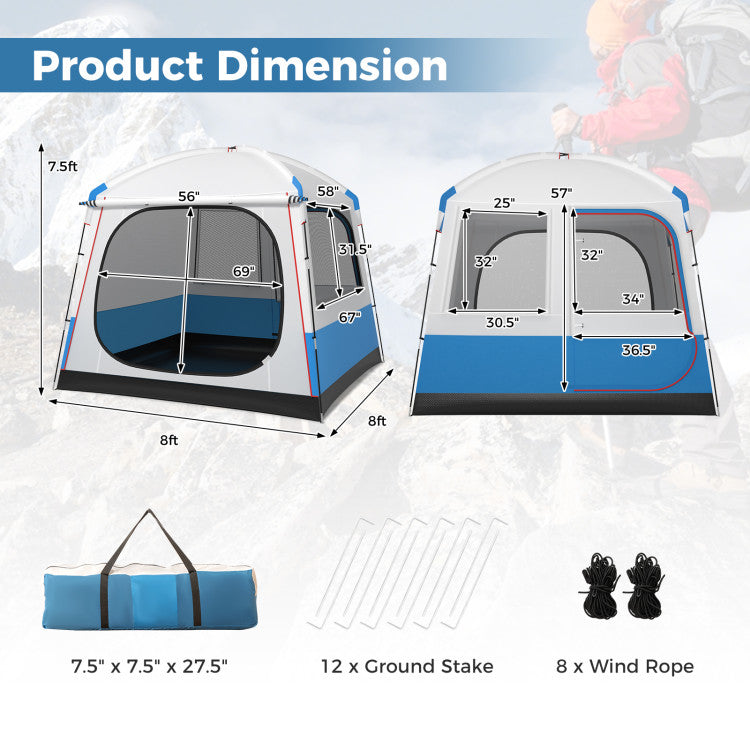 Hikidspace 5 Person 8x8 Ft Pop-up Camping Tent with Mesh Windows and Carrying Bag for Camping Hiking Traveling