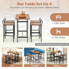 5 Piece Acacia Wood Bar Table Set Farmhouse Style Bar Height Table and Chairs with Footrest