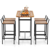 5 Piece Acacia Wood Bar Table Set Farmhouse Style Bar Height Table and Chairs with Footrest