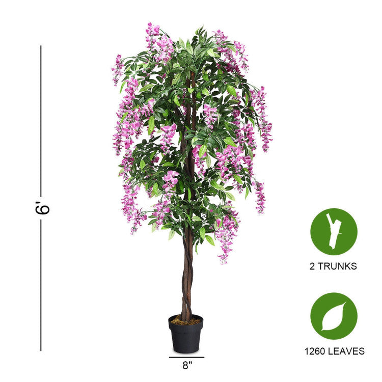 6-Feet Artificial Wisteria Silk Tree for Indoor and Outdoor